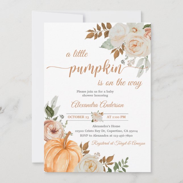 Invitación Ducha de Calabazas Rústicas para Bebé (Anverso)