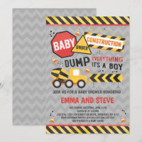 Ducha de camión de la construcción Baby Shower Inv