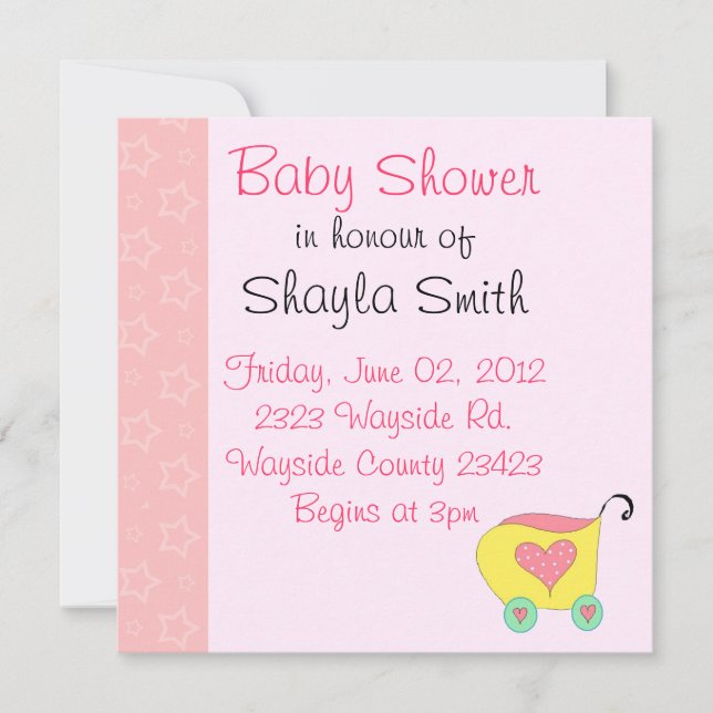 Invitación Ducha de carrito de bebé rosa (Anverso)