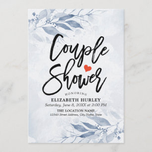 Invitación Ducha de casamiento azul de hojas de dos duchas de