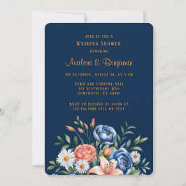 Invitación Ducha de casamiento azul y Naranja de la marina