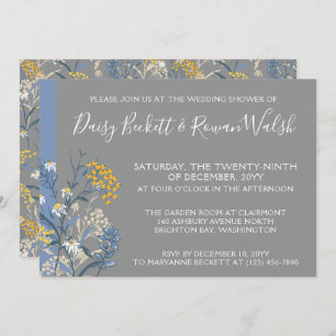 Invitación Ducha de casamiento botánico amarillo y marina
