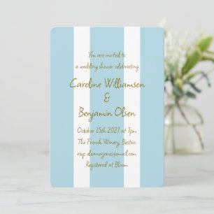 Invitación Ducha de casamiento con rayas azules y manuscritas