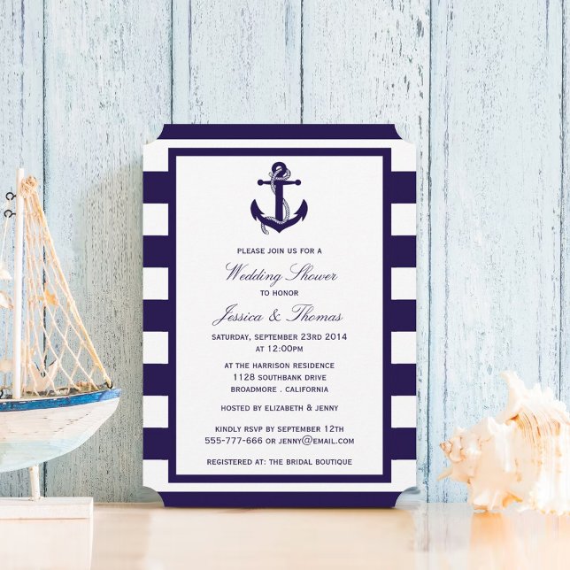 Invitación Ducha de casamiento de banda azul de la Marina de  (Subido por el creador)