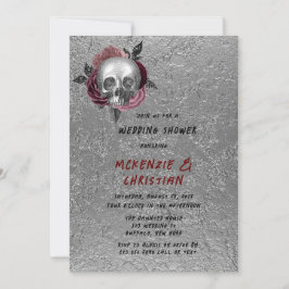 Invitación Ducha de casamiento de cabeza de cráneo negro rosa