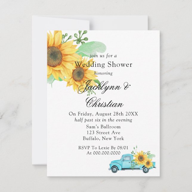 Invitación Ducha de casamiento de camión de avispón amarillo  (Anverso)