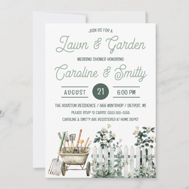 Invitación Ducha de casamiento de jardín y jardín, ducha de n (Anverso)