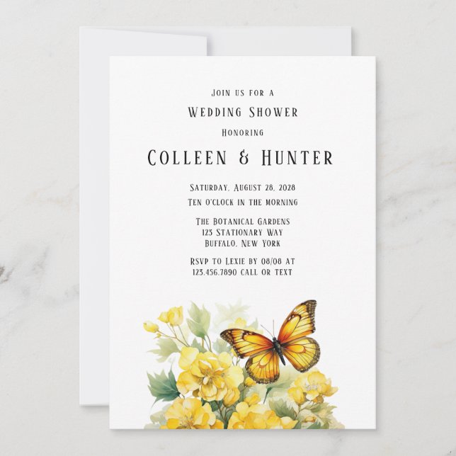 Invitación Ducha de casamiento de mariposa amarilla Hydrangea (Anverso)