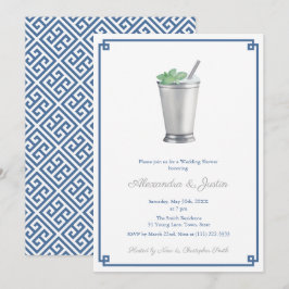Invitación Ducha de casamiento de mimbre gris azul y plata de