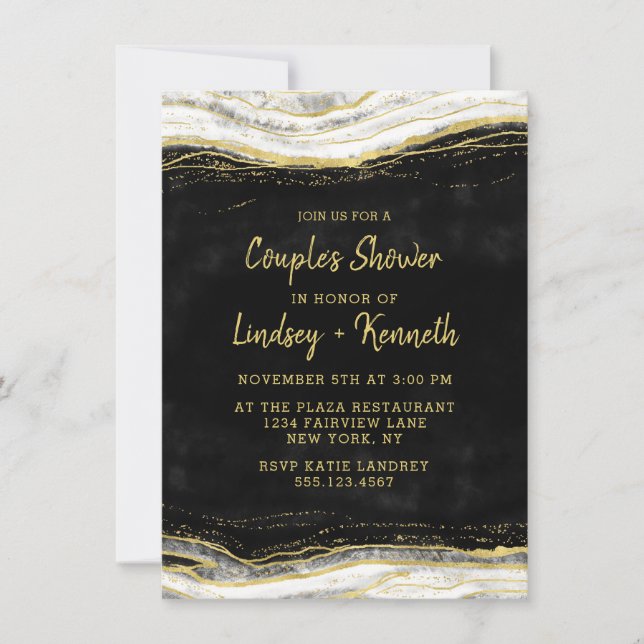 Invitación Ducha de casamiento de pareja de Geode Blanco y Or (Anverso)