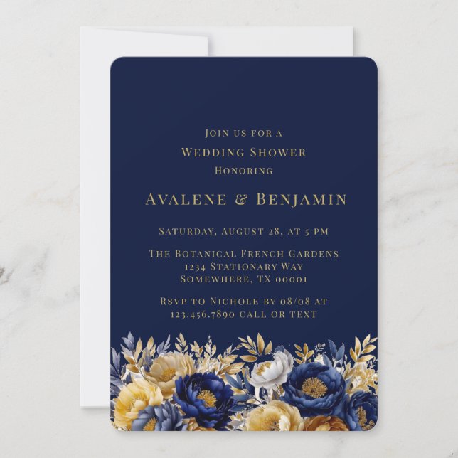 Invitación Ducha de casamiento de peones marina y acuarela de (Anverso)