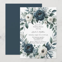 Invitación Ducha de casamiento floral de marfil azul y plata 