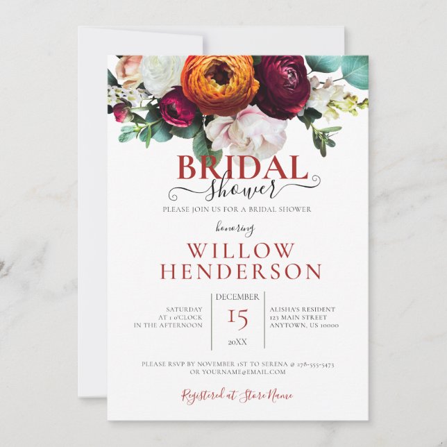 Invitación Ducha de casamiento floral de otoño colorida (Anverso)