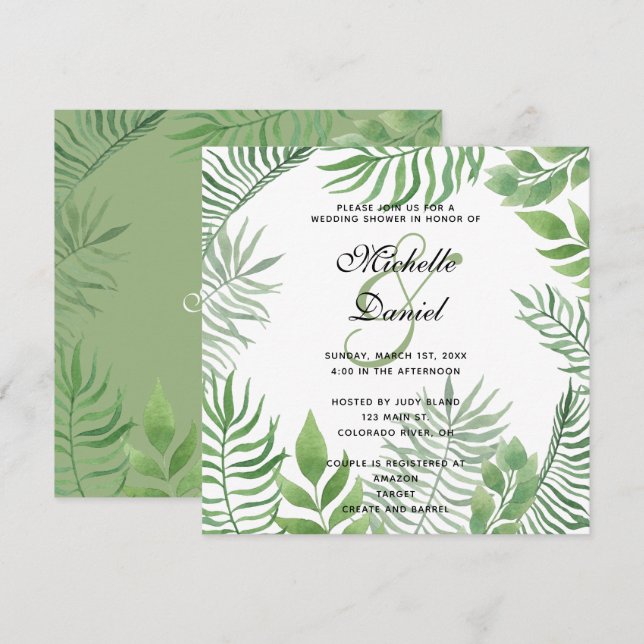Invitación Ducha de casamiento Foliage de color agua (Anverso / Reverso)