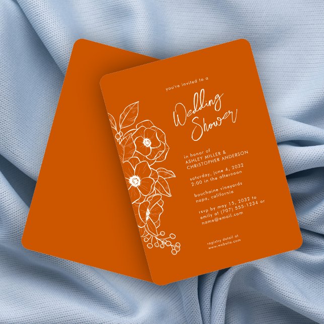 Invitación Ducha de casamiento mínima de Naranja botánico flo (Subido por el creador)