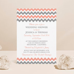 Invitación Ducha de casamiento moderna de Chevron rosa y gris