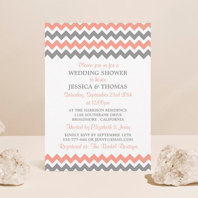 Invitación Ducha de casamiento moderna de Chevron rosa y gris (Subido por el creador)