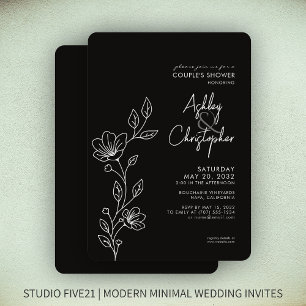 Invitación Ducha de casamiento moderna de Onyx negro