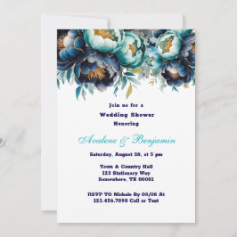 Invitación Ducha de casamiento peony azul de la Marina verde 