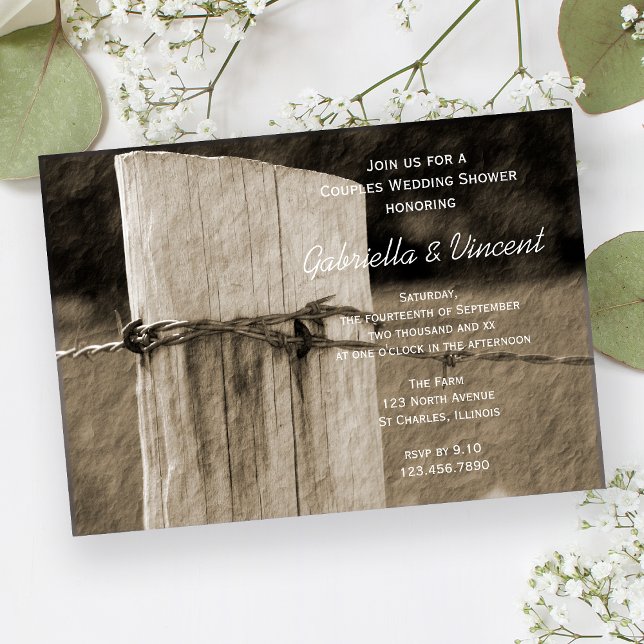 Invitación Ducha de casamiento rural en la valla postpareja (Subido por el creador)