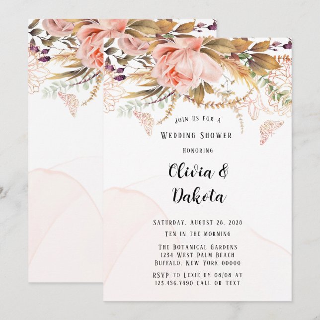 Invitación Ducha de casamiento rústica de mariposa de peones  (Anverso / Reverso)