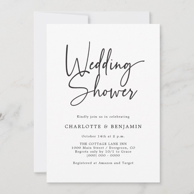 Invitación Ducha de casamiento simple con guión (Anverso)