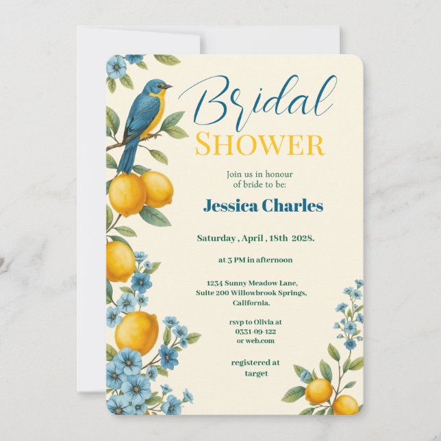 Invitación Ducha de cereal floral ruidosa y pajarilla (Anverso)