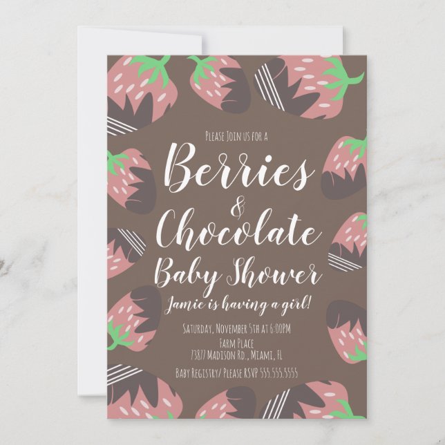 Invitación Ducha de Chocolate Fresa Fruta Baya para Bebé (Anverso)