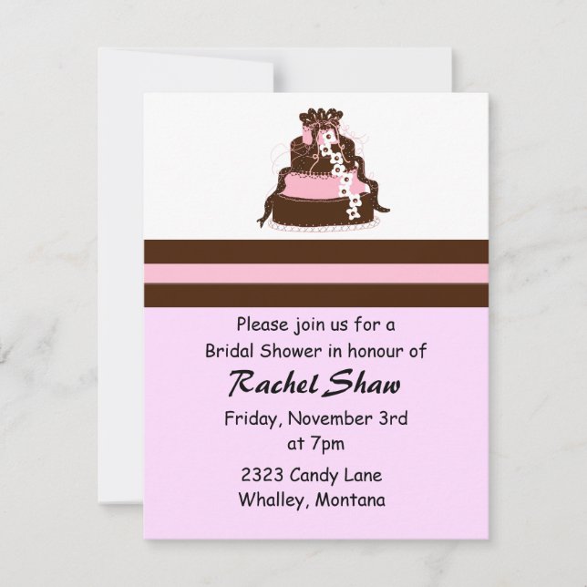 Invitación Ducha de chocolate y novia rosa (Anverso)