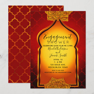 Invitación Ducha de compromiso árabe india de oro rojo ardien