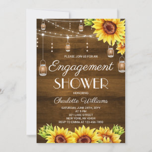 Invitación Ducha de compromiso con girasoles de madera rústic