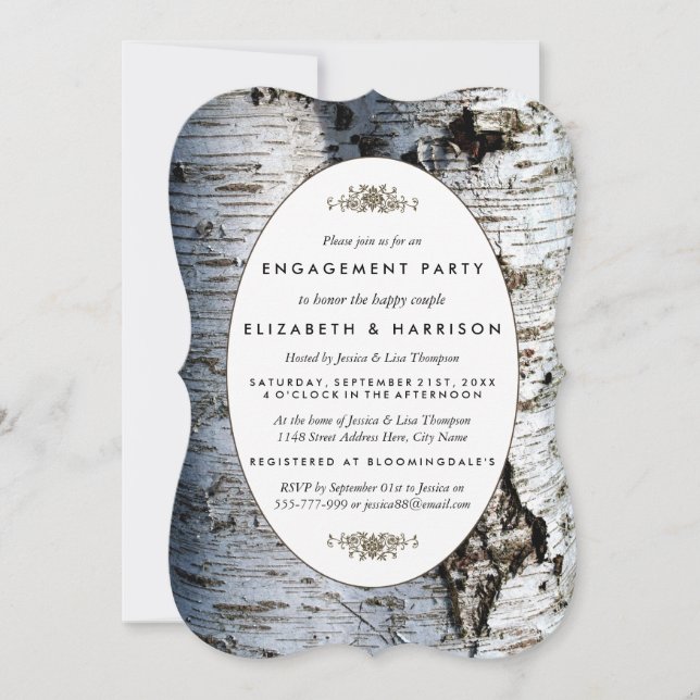Invitación Ducha de compromiso de árbol de birch rústico del  (Anverso)