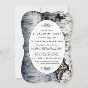 Invitación Ducha de compromiso de árbol de birch rústico del 