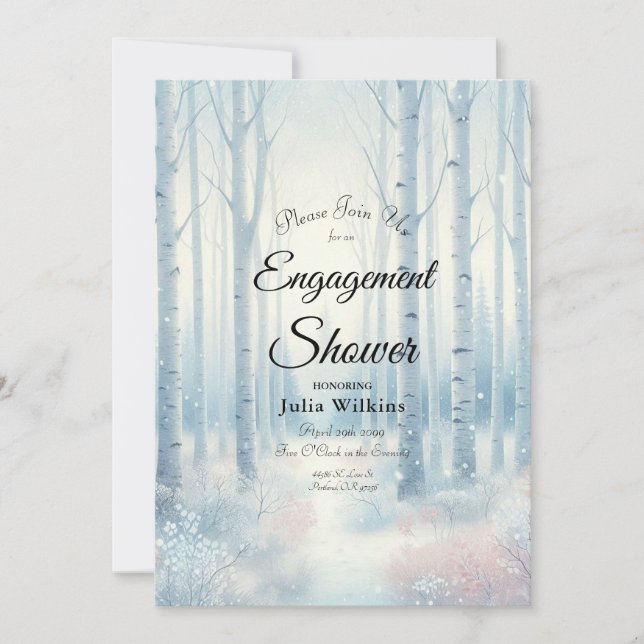 Invitación Ducha de compromiso de bosque de Birch Azul Escarc (Anverso)
