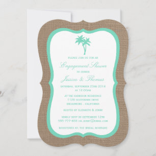 Invitación Ducha de compromiso de Burlap Beach, árbol de palm