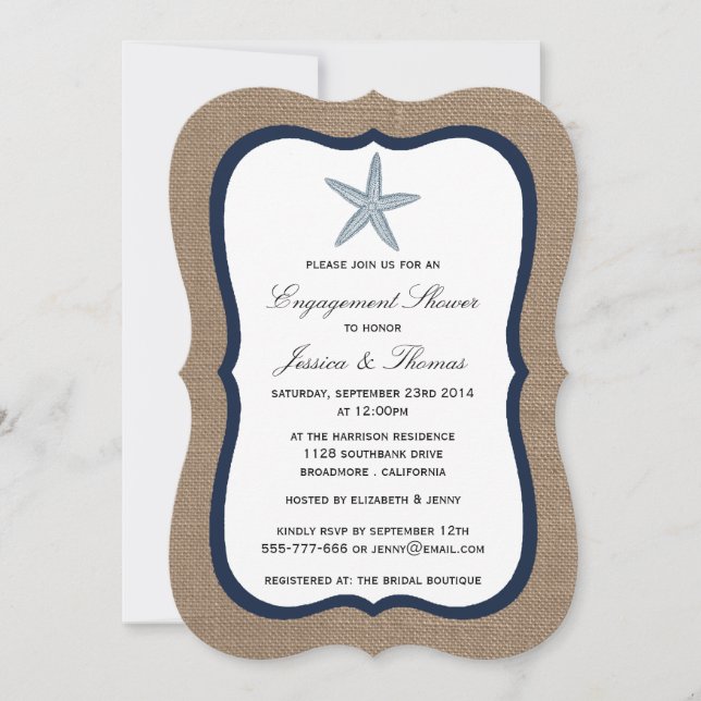 Invitación Ducha de compromiso de marisma azul Starfish Burla (Anverso)