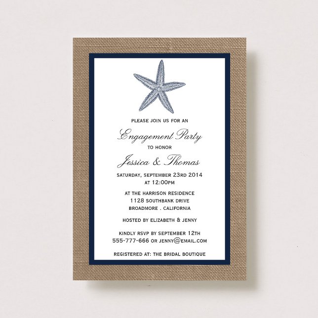 Invitación Ducha de compromiso de marisma azul Starfish Burla (Subido por el creador)