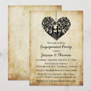 Invitación Ducha de compromiso de vintage de árbol del corazó