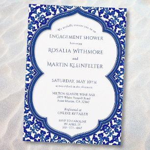 Invitación Ducha de compromiso mediterránea de azulejo azul