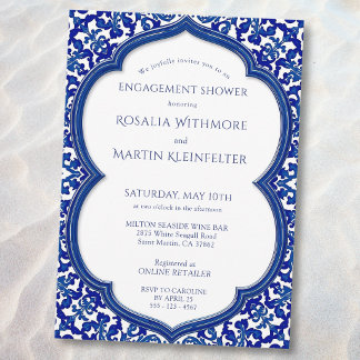 Invitación Ducha de compromiso mediterránea de azulejo azul