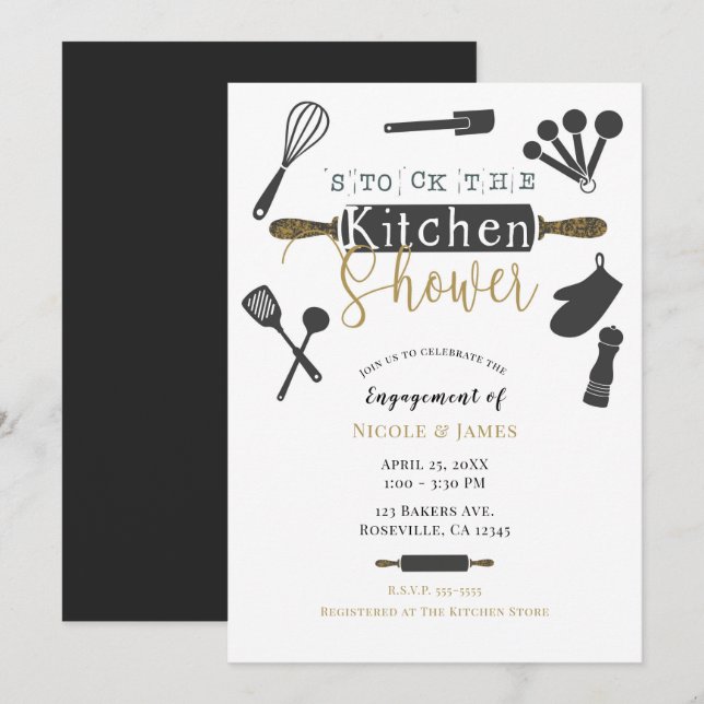 Invitación Ducha de compromiso para equipar la cocina moderna (Anverso / Reverso)
