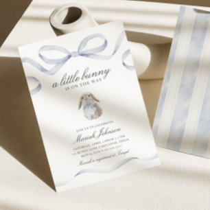 Invitación Ducha de conejito bebé Niño azul primavera Pascu