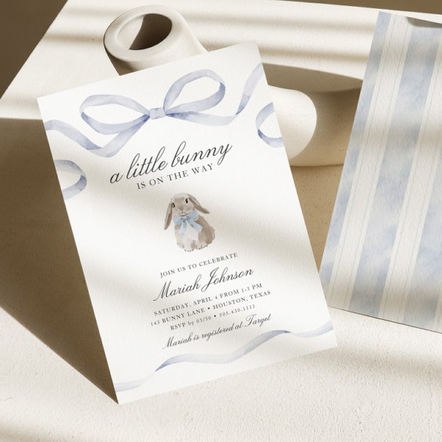 Invitación Ducha de conejito bebé | Niño azul primavera Pascu (Subido por el creador)