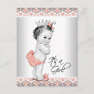 Invitación Ducha de coral y niña gris de época