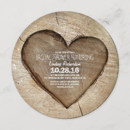 Invitación Ducha de corazón de madera esculpida y rústica