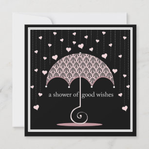Invitación Ducha de corazones Damasco negro rosado Ducha de n