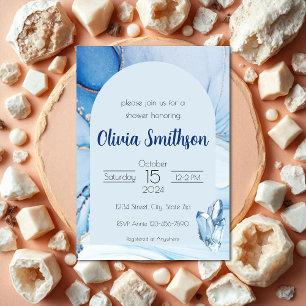 Invitación Ducha de Cristal Azul y Dorado