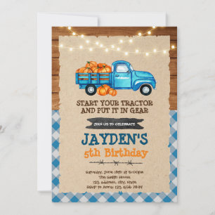 Invitación Ducha de cumpleaños con tema de calabaza y camión 