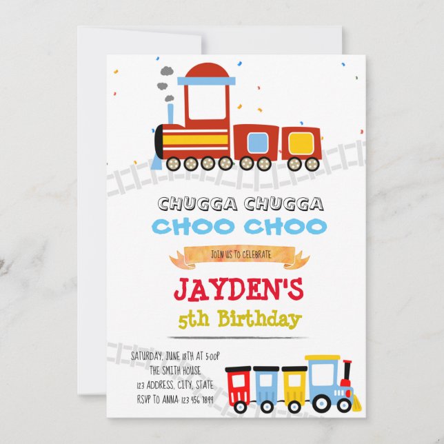 Invitación Ducha de cumpleaños con temática de tren corto (Anverso)