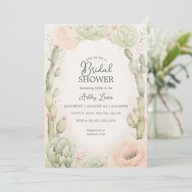Invitación Ducha de Desert Cactus Bridal Fiesta (Anverso de pie)